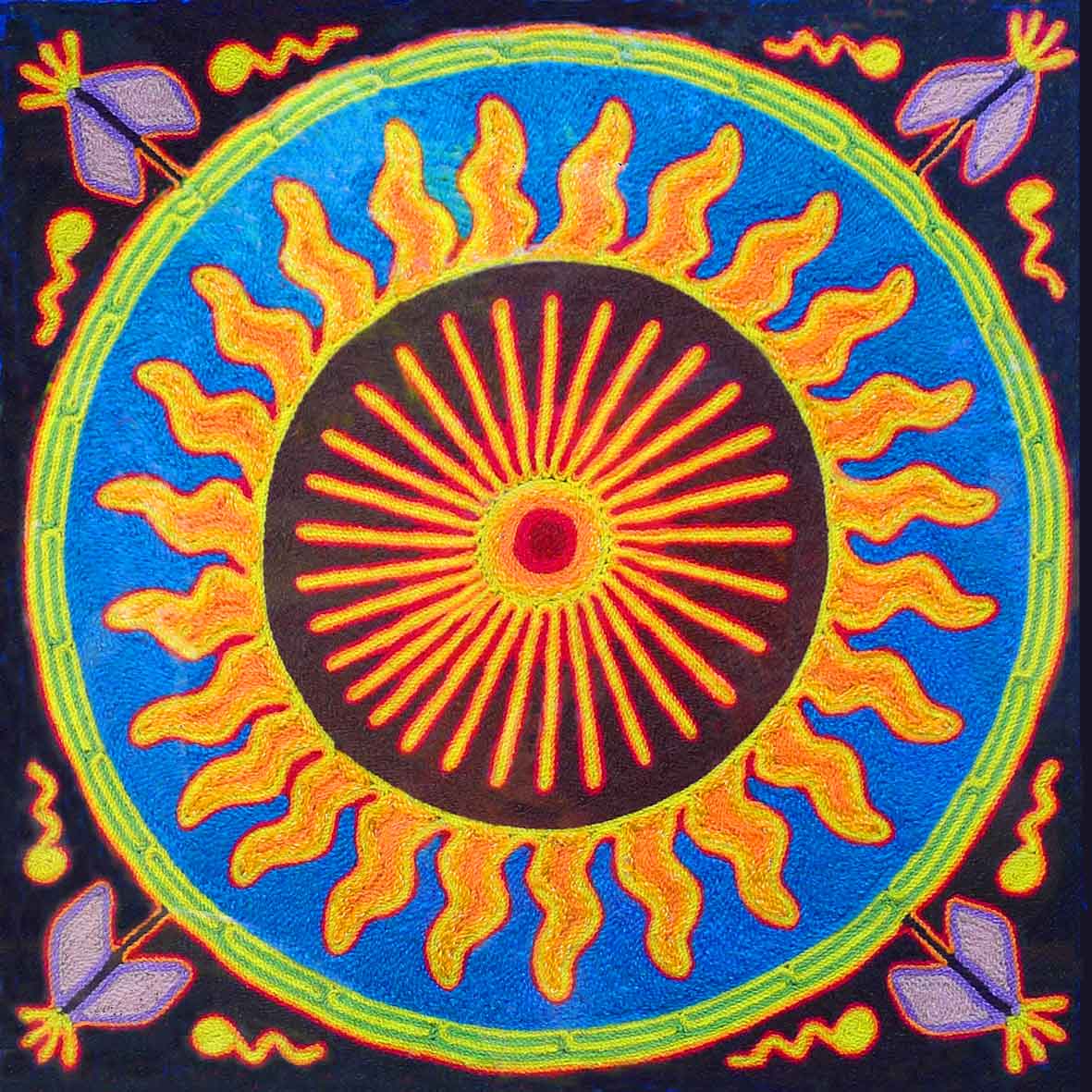 Huichol sun for sign yarn art at the Octopus's Garden
